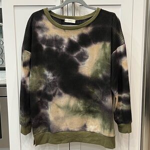 A.Gain Tie Dye Oversized Waffle Knit Long Sleeve Top Sz S